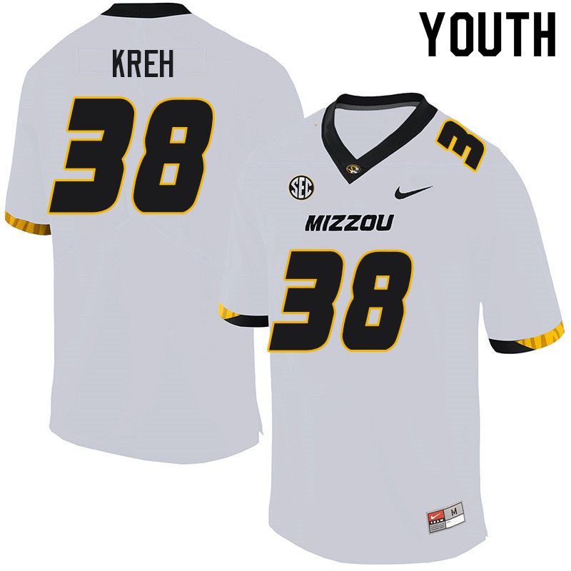 Youth #38 Chris Kreh Missouri Tigers College Football Jerseys Sale-White - Click Image to Close